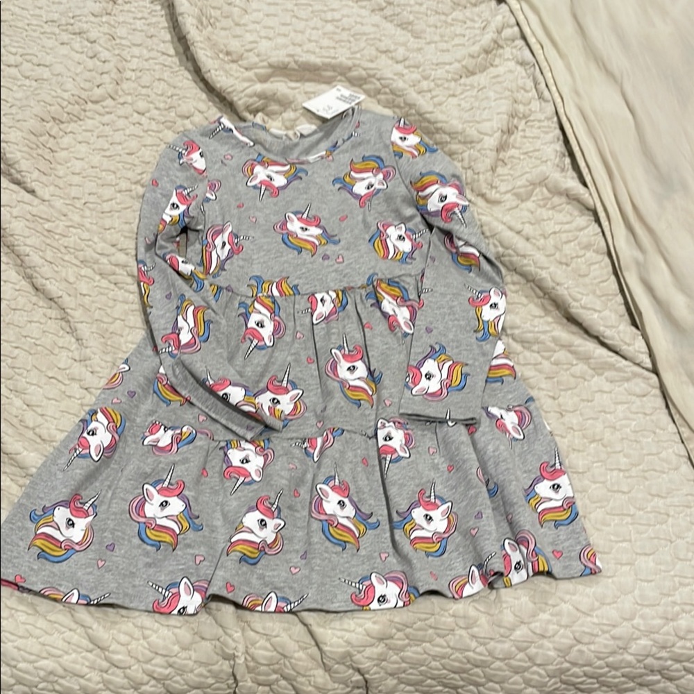H&M Gray Unicorn Print Kids Casual Dress